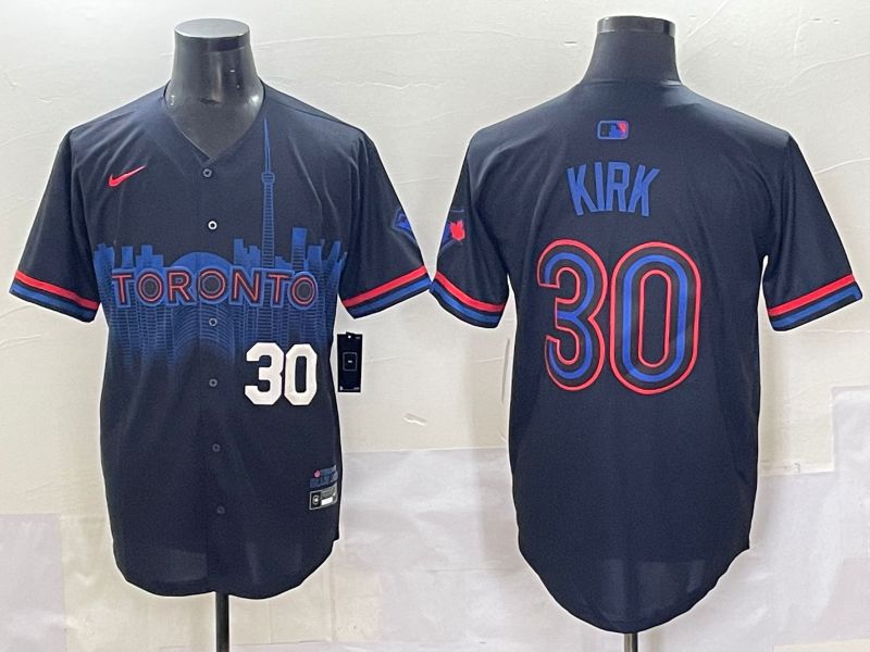 Men 2025 Toronto Blue Jays 30 Kirk Black Joint Name Nike MLB Jersey style 1